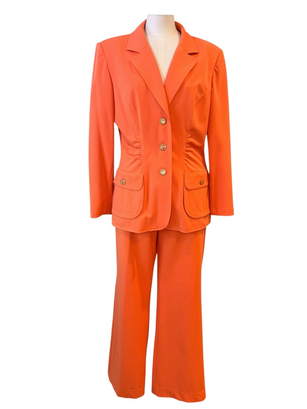 St. John Sport Orange Pant Suit Blazer Wide Leg Set Vintage Luxury size Medium